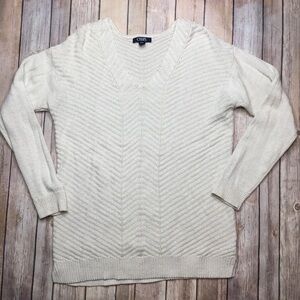 CHAPS Sweater - Cream with Gold Thread - size S